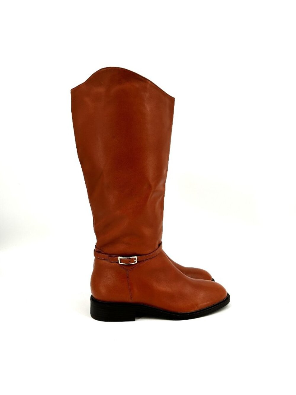 Arezzo Mckenna Riding Boots Brown Size 10B Leather Round Toe Block Heel Buckle